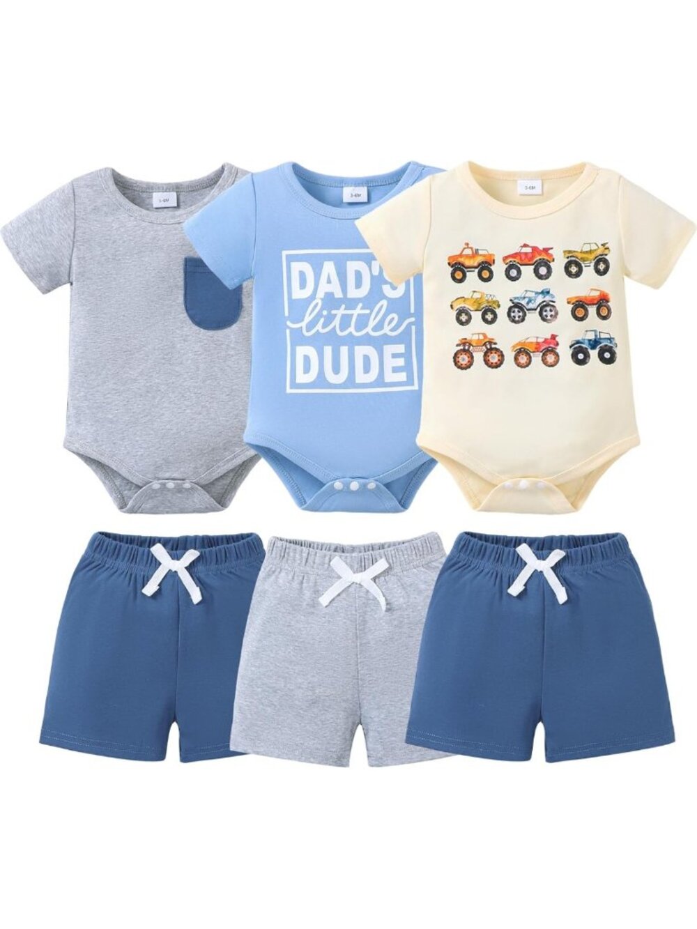 6-Piece Summer Baby Boy Outfit Set - Cotton Short Sleeve Tops & Shorts 0-18M